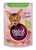 Delickcious Вологий корм для котів з ягням, куркою і квасолею, 85 г