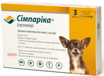 Zoetis Симпарика Жувальні таблетки проти бліх та кліщів для собак вагою від 1.3 до 2.5 кг, 5 мг х 1 піпетка